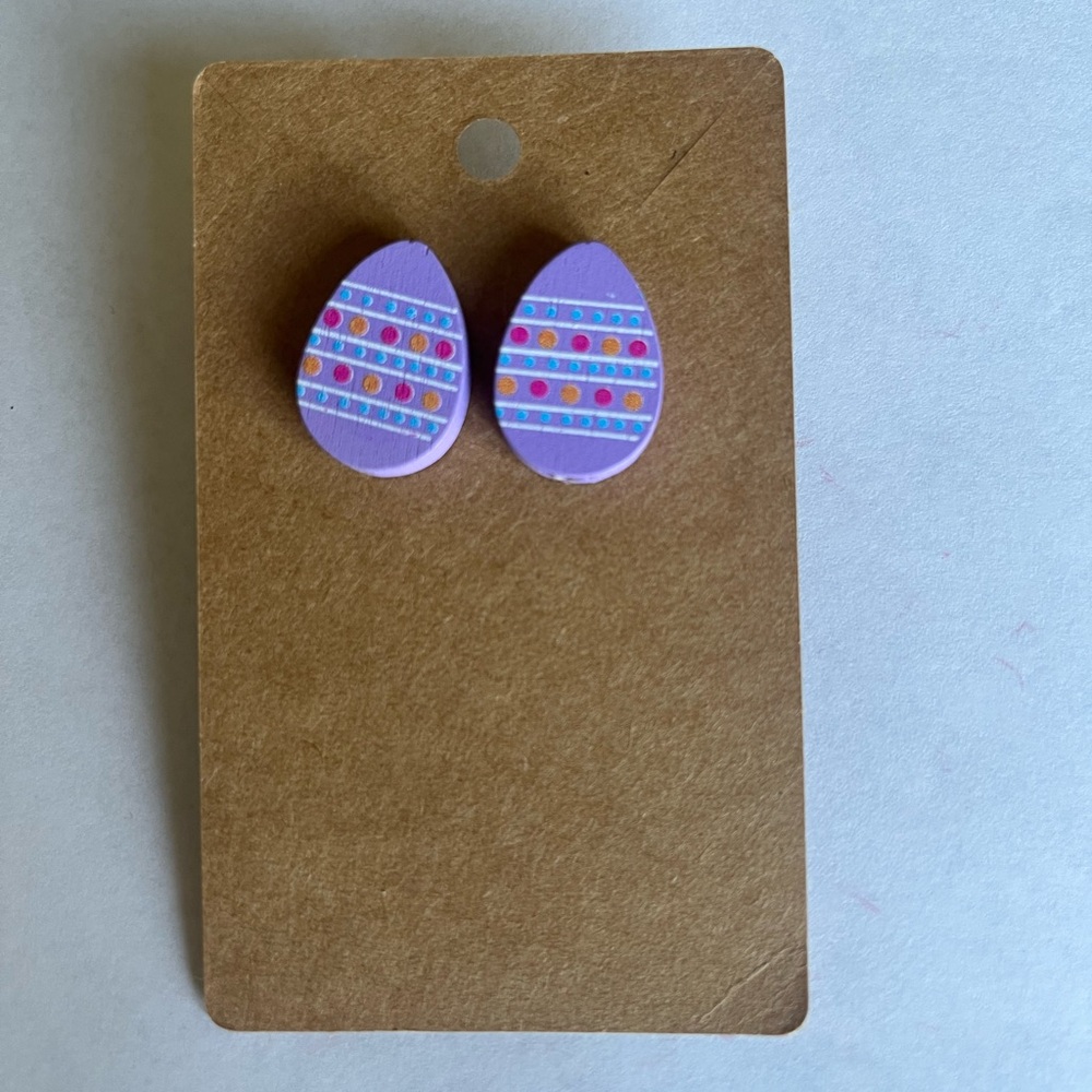 2/$15- Easter Purple Wooden Egg-Shaped Stud Earrings Handmade